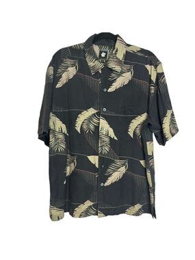 Aureus Silk Cotton Tropical Short Sleeve Button Down Shirt, size L